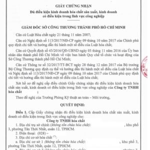 Dịch Vụ Xin Giấy Phép Kinh Doanh Hoá Chất