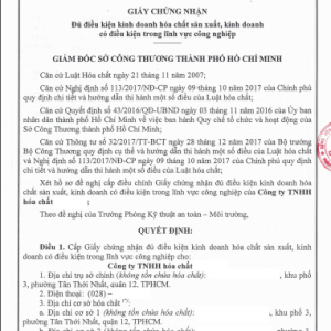 Tư vấn giấy phép kinh doanh hóa chất