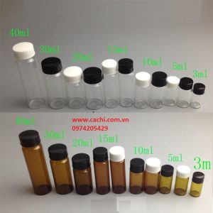 Chai thủy tinh 5ml, 10ml, 20ml, 30ml, 40ml